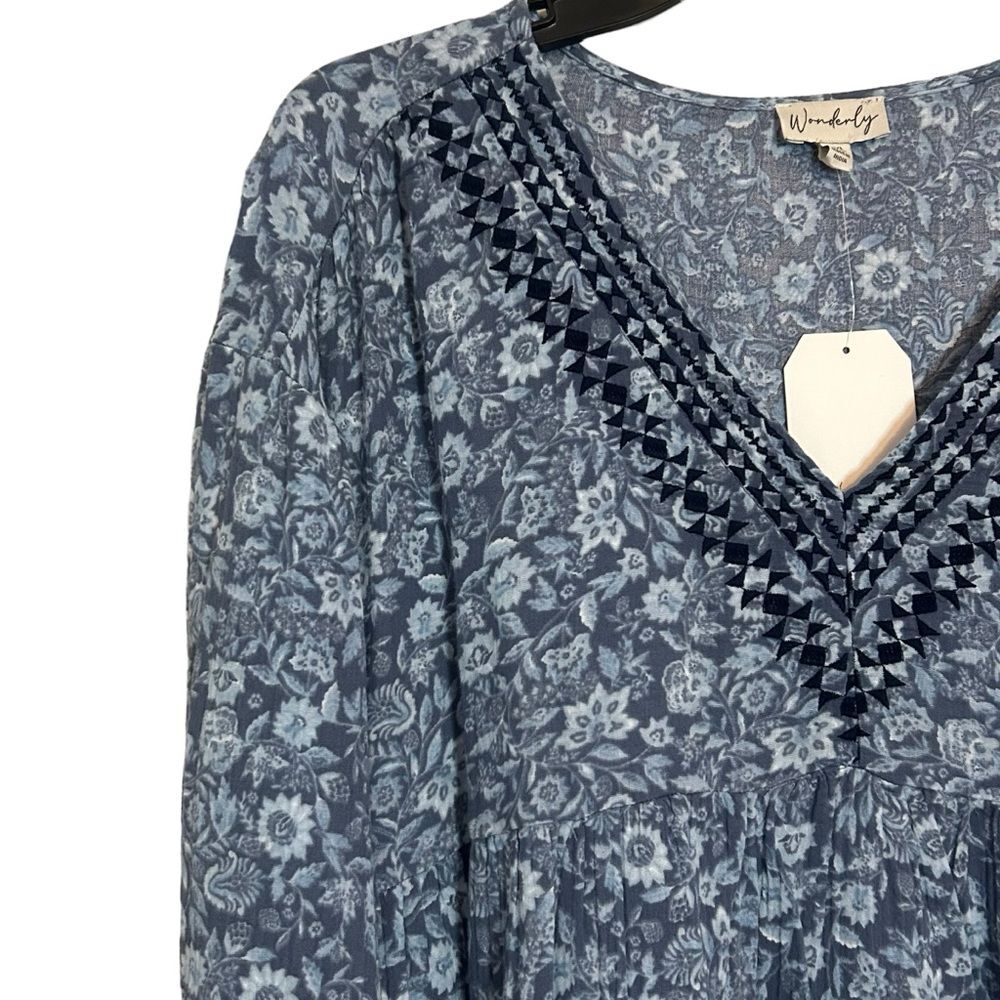 WONDERLY NWT Blue Floral Long Sleeve V-Neck Maxi Dress PXL - Picture 4 of 13